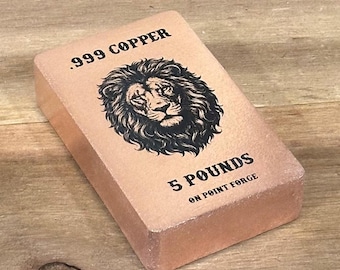 5 lb .999 Copper Lion Bar | Hand poured fine .999 copper bullion