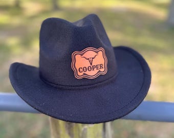 Personalized Youth Cowboy Hat | Longhorn Leather Patch, Kids Western Wear
