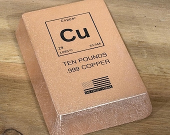 Massive 10 lb .999 Copper Bar | Element Design Hand poured fine .999 copper bullion