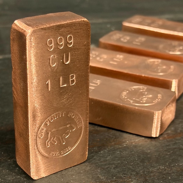 1 lb .999 Copper Bar | On Point Forge Hand poured fine .999 copper bullion