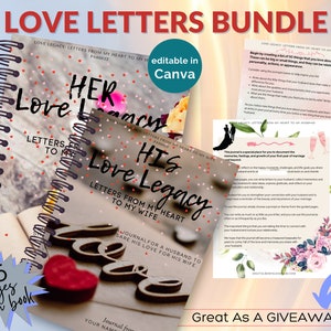 Paquete de diario de cartas de amor para él y para ella, tarjetas de te amo imprimibles, paquete romántico, mensajes de diario, lista de deseos, edición en Canva, derechos PLR
