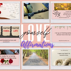 Positive Affirmations, Self Love, Self Esteem, Daily Reminders, Affirmation Deck, Canva Template, Editable & Printable, PLR Rights