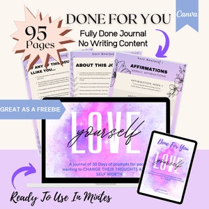Self Care, Self Love Journal, Guided Journal Prompts, Therapy, Guided Self Help Workbook, Self Reflection Journal, Edit in Canva, PLR rights
