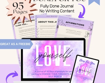 Self Love Journal: 30-Day Guided Prompts, Canva Template (PLR)