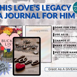Su diario de cartas de amor, asesoramiento para parejas, regalo de aniversario, carta de amor, indicaciones de diario romántico, lista de deseos, editar en Canva, derechos PLR