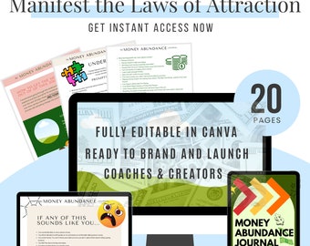 Money Abundance Journal: Manifestation Planner, Canva Template (PLR)