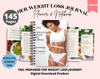Motivational Weight Loss Journal: 145-Page Planner (PLR, Canva Edit)