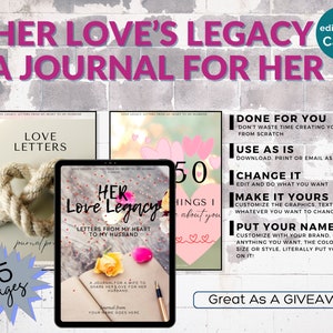 Su diario de cartas de amor, asesoramiento para parejas, regalo de aniversario, carta de amor, indicaciones del diario romántico, lista de deseos, editar en Canva, derechos PLR