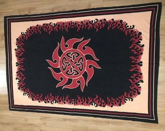 Hand painted Fabric Celtic Trinity Knot, Trefoil, Triqueta Design. Red, Black, Beige