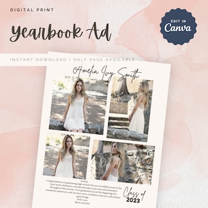 Senior Yearbook Ad Template, bearbeitbare ganzseitige Jahrbuchanzeige, Yearbook Ad Template mit 4 Fotos und Widmung, Personalisieren und bearbeiten in Canva