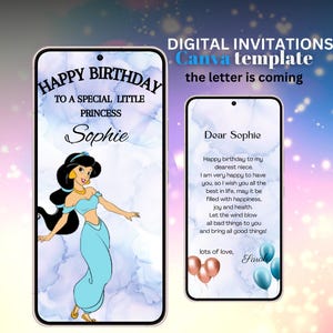 Animierte Geburtstagskarte für Mädchen Prinzessin. Vorlage fürs Handy. Zeitgenössisches Design. Bearbeitbare Leinwand. Grußkarten-E-Card Video