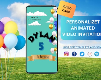 Birthday Video Invitation-Kids for boy or girl Animated Video Invite-Birthday Invitation Template Animals