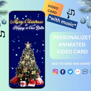 e-Card Biglietto elettronico di buon Natale, Biglietto d'auguri natalizi VIDEO digitale, Biglietto elettronico per le vacanze per telefono, Modello modificabile,