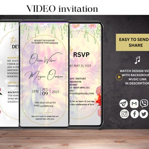 wedding video invitation digital eCard invitation With Music, Animated Card, Editable Electronic Invitation, Wedding E-invite