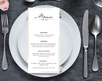 Goldii Wedding Menu Template, Modern Script Wedding Dinner Menu INSTANT Download