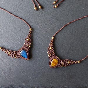Macrame Choker: Tiger Eye & Labradorite Gemstone, Adjustable Boho Necklace