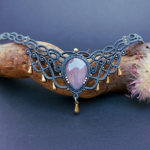 Rose Quartz Macrame Choker Bracelet Set: Boho Crystal Jewelry