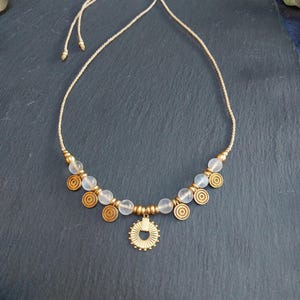 Moonstone Spiral Necklace – Boho Sun Pendant, Spiritual Jewelry, Handmade Pagan Amulet, Tribal Goddess Necklace