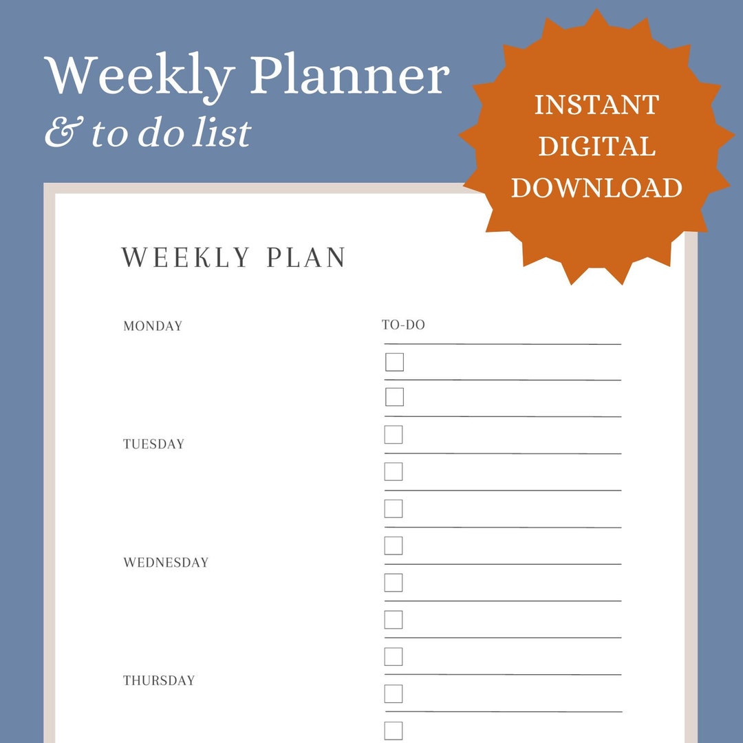 Weekly Productivity Planner / to Do List | Instant Digital Download: A4 ...