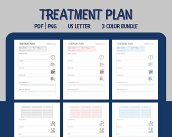 Treatment Plan for Therapist I 3 Color Bundle I Psychotherapy, Private Practice Forms I Mental Health I Therapist Paperwork I Printable