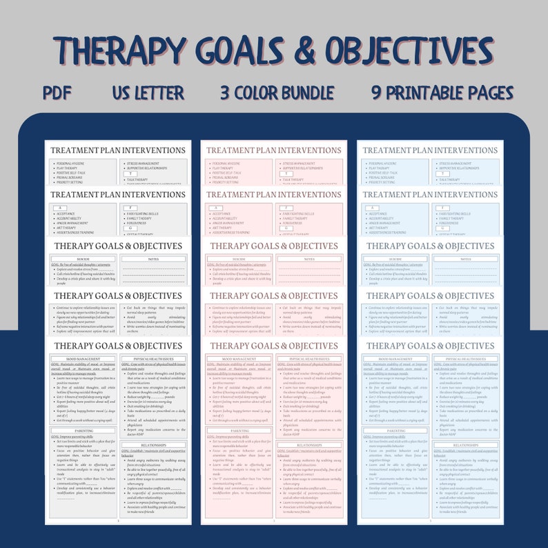 Therapy Goals and Objectives Bundle, Clinical Therapy Notes, Therapist Cheat Sheets