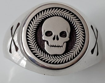 Sterling Silver Skull Ring, Handmade Gothic Biker Jewelry