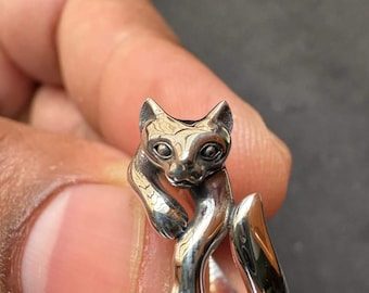 Anello in argento sterling fatto a mano con gatto - Gioielli gotici con animali