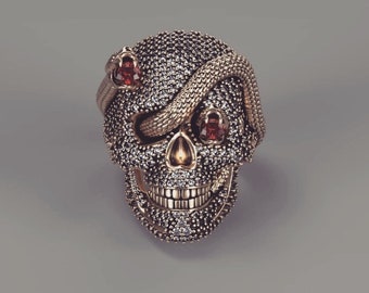 Iced out Skull Ring - 925 Sterling Silver Skull Snake Ring -Icedout Skull With Cubic zirconia Ring Jewelry - Gothic Unisex Ring - Skull Ring