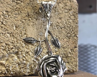 Sterling Silver Rose Pendant Necklace, Floral Jewelry