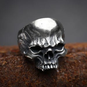 Silver Skull Ring. Skull 925 Sterling Silver Statment Ring. Gothic Jewelry. Biker Punk Ring. Handmade Skull Rocker Jewelry. Men&#39;s Skull Ring
