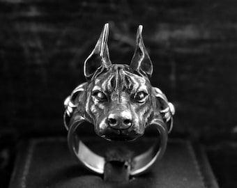 Handmade Doberman 925 Sterling Silver Ring, Dog Lover Gift