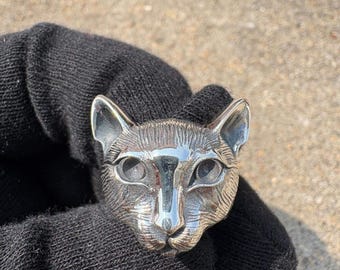 スターリングシルバーの猫の頭の指輪：手作りの猫のジュエリー - Etsy 日本