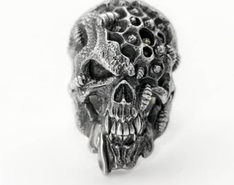 Sterling Silver Skull Ring, Gothic Biker Jewelry
