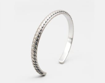 Sterling Silver Dragon Scale Bangle, Unisex Jewelry