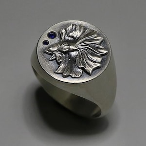betta Fish Signet Ring | 925 Sterling Silver Fish Ring | Womens Ring | Fish Jewelry | Fish Ring For Women | Gift For Her | Anniversary Gift