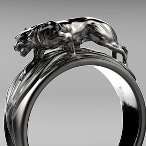 925 Sterling Silver Panther Ring, Panther Lovers Gift, Animal Ring, Handmade Animal Jewelry, Wild Cat Lovers Gift, Silver Panther Band