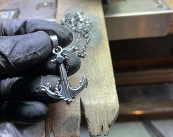 Silver Anchor Pendant, Maritime Necklace, Nautical Charm, Coastal Style Gift For Men Women