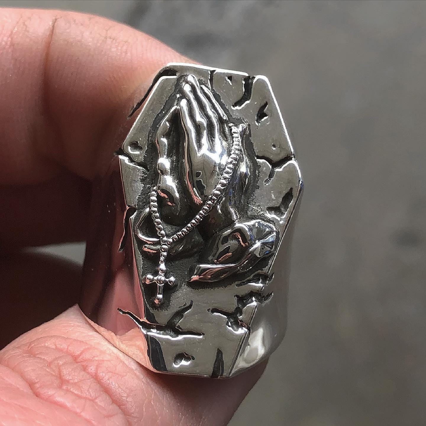 Relign Handpiece Praying Hands Signet Ring for Men | Religious Christian Cross Jewelry ...