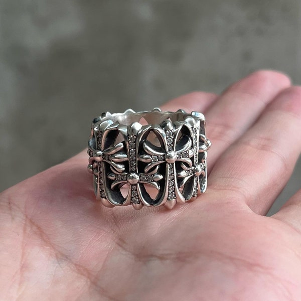 925 Silver Chrome Hearts Ring. Anniversary Gift. Unisex Ring. Unique Ring. Women Silver Ring. Handmade Ring. Gothic Ring. Religious Ring