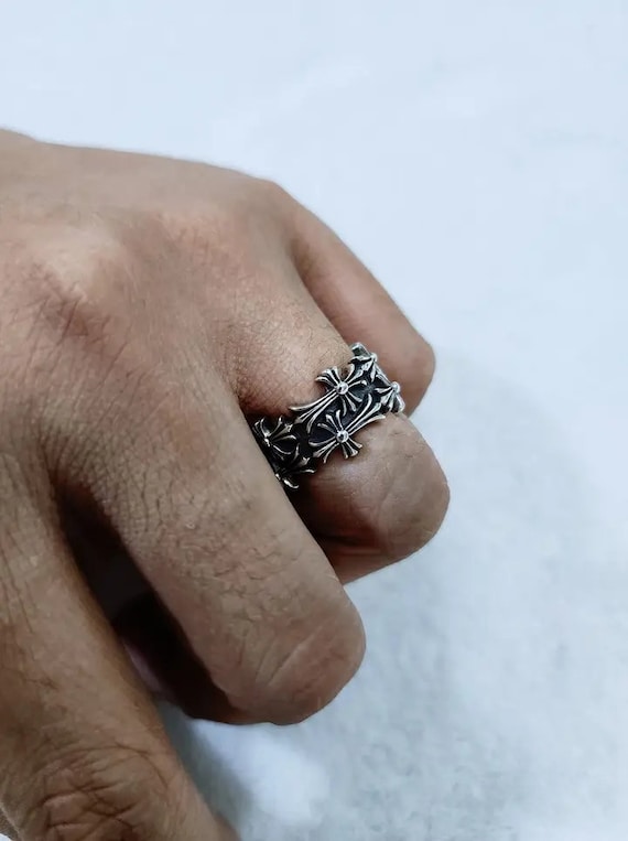 Chrome Hearts Double Cross Flower Ring Vintage Couple Ring Unisex Ring Forever Love Ring 925 Sterling Silver Ring Religious Ring Etsy