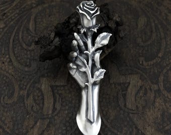 Sterling Silver Rose Pendant: Handmade Floral Jewelry
