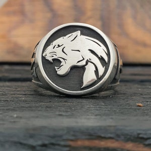 Panther 925 Sterling Silver Ring, Handmade Silver Panther Signet Men Ring, Wild Panther Silver Jewelry, Animal Lovers Gift, Silver Ring Mens