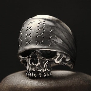 Skull Ring for Men. 925 Sterling Silver Skull Ring. Mens Skull Ring. Skull Jewelry. Bandana Skull Ring. Gothic Ring. Punk Jewelry.Biker Ring
