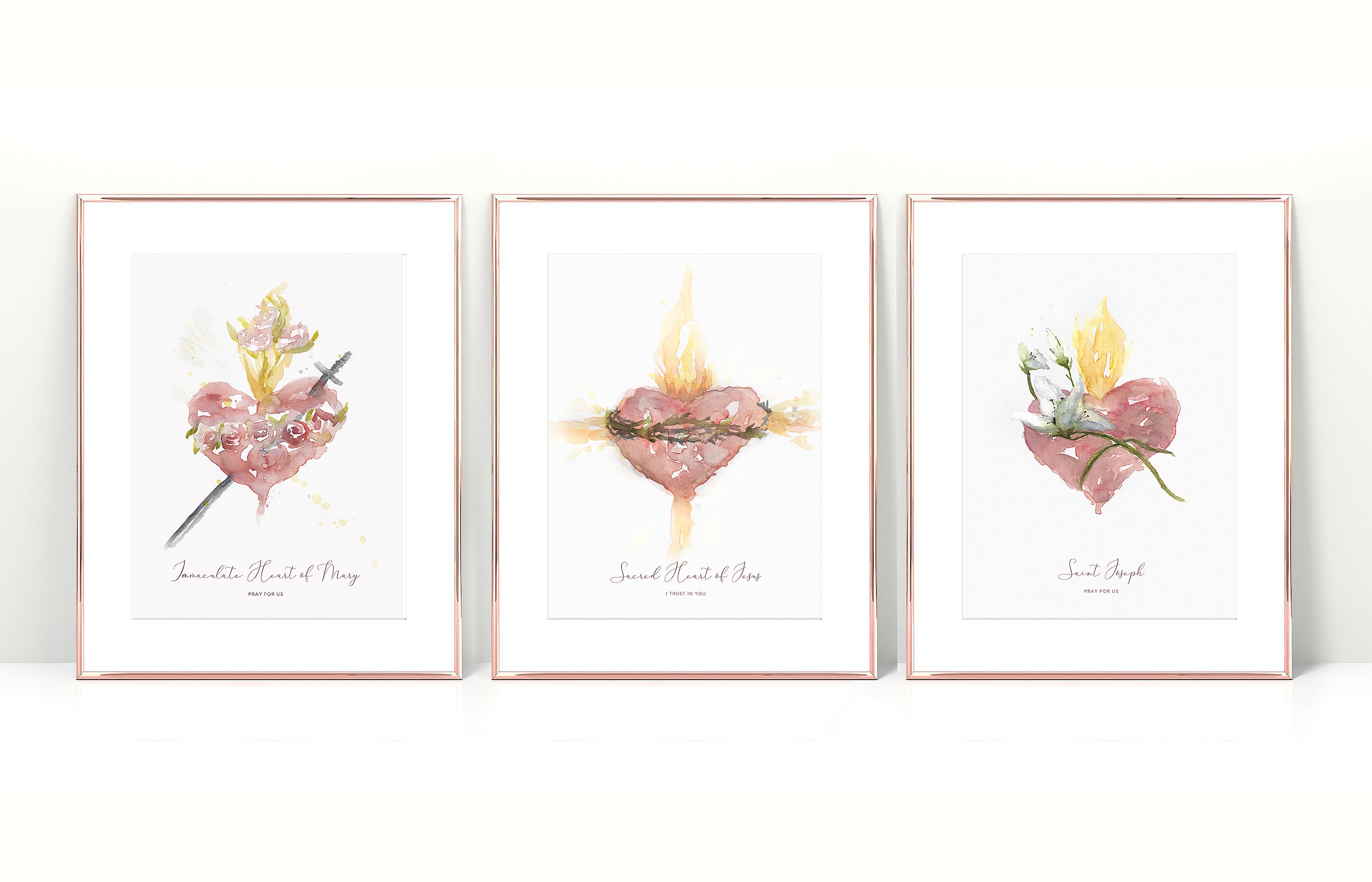Holy Family 3 Hearts Bundle | Catholic Wall Art Decor | Jesus Mary Joseph | Sacred Heart,  Immaculate Heart, St. Joesph Heart | +JMJ+ |