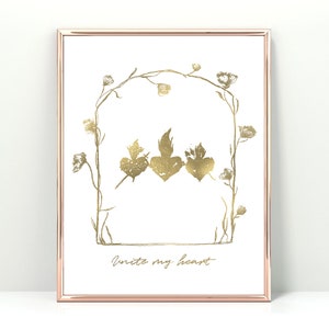Gold Arch Holy Family 3 Hearts  | Catholic Wall Art Decor | Jesus Mary Joesph | Sacred Heart,  Immaculate Heart, St. Joesph Heart | +JMJ+