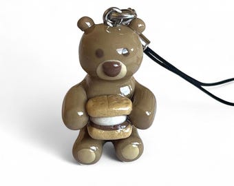 Bear with a S'more Polymer Clay Keychain