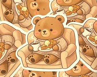 Bear with a Cup of Coffee and Apple Pie Sticker