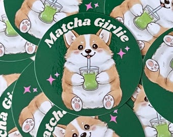 Matcha Girlie Corgi Sticker