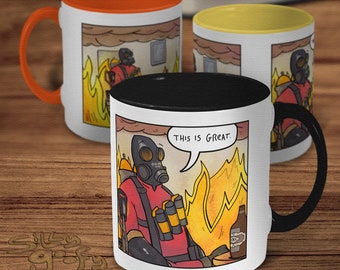 TF2 Pyro - &quot;This Is Fine&quot; Parody / 2-Tone Mug