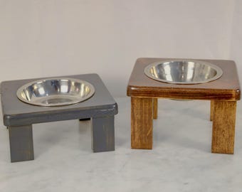 Wood Cat Food Bowl Holder, Elevated Feeding Station for Pets